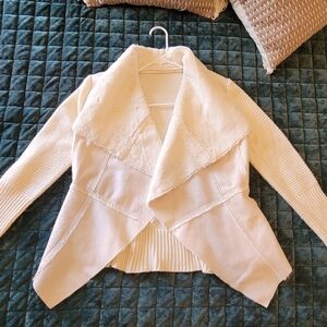 Suede Cardigan with Faux Fur Collar